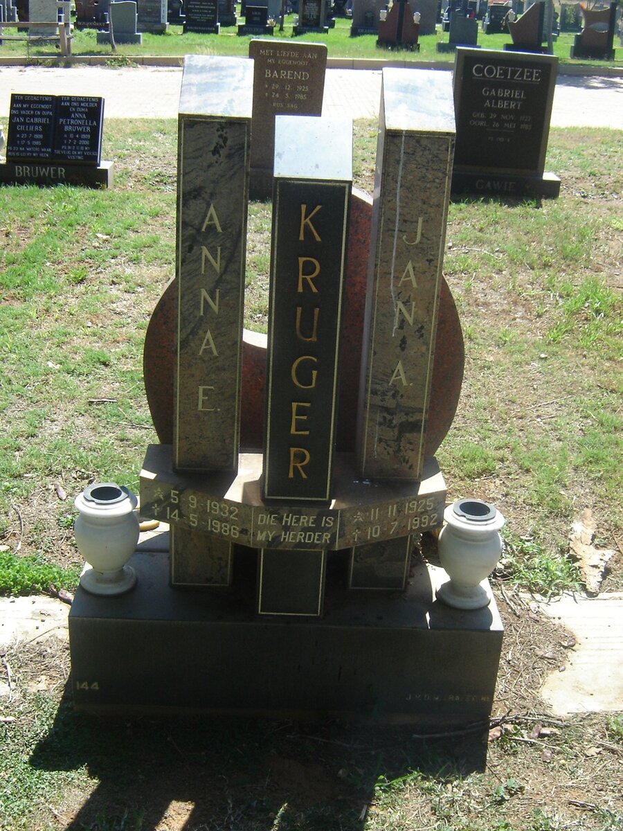 KRUGER Jan A. 1925-1992 &amp; Anna E. 1932-1986