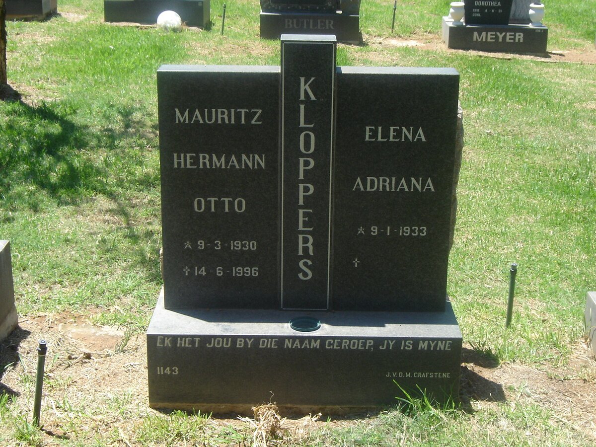 KLOPPERS Mauritz Hermann Otto 1930-1996 &amp; Elena Adriana 1933-