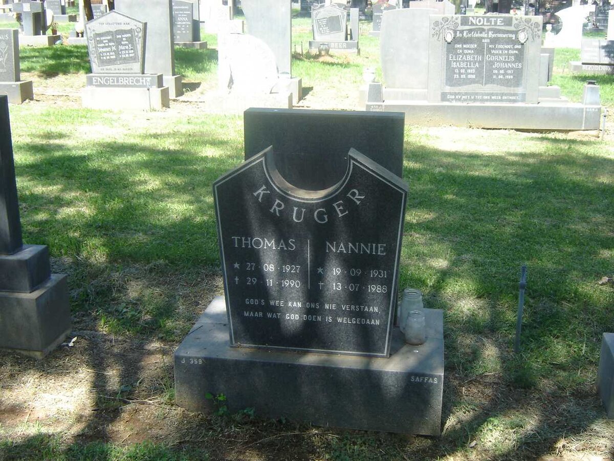 KRUGER Thomas 1927-1990 &amp; Nannie 1931-1988