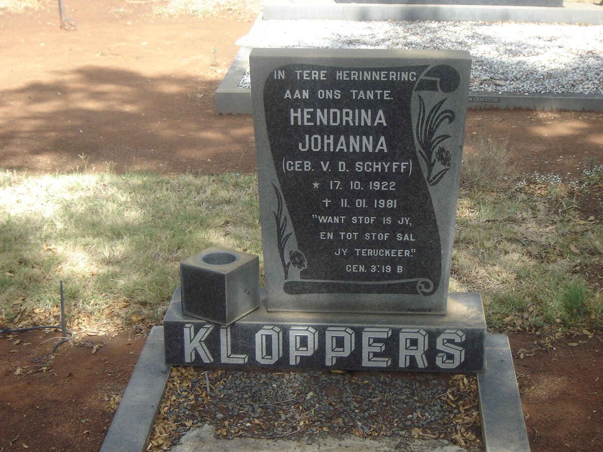 KLOPPERS Hendrina Johanna nee V.D. SCHYFF 1922-1981