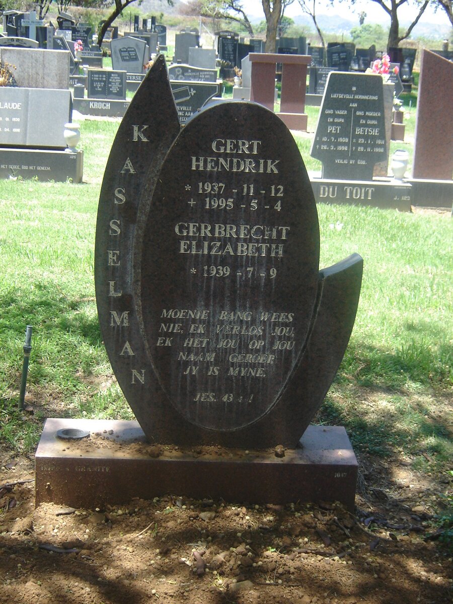 KASSELMAN Gert Hendrik 1937-1995 &amp; Gerbrecht Elizabeth 1939-