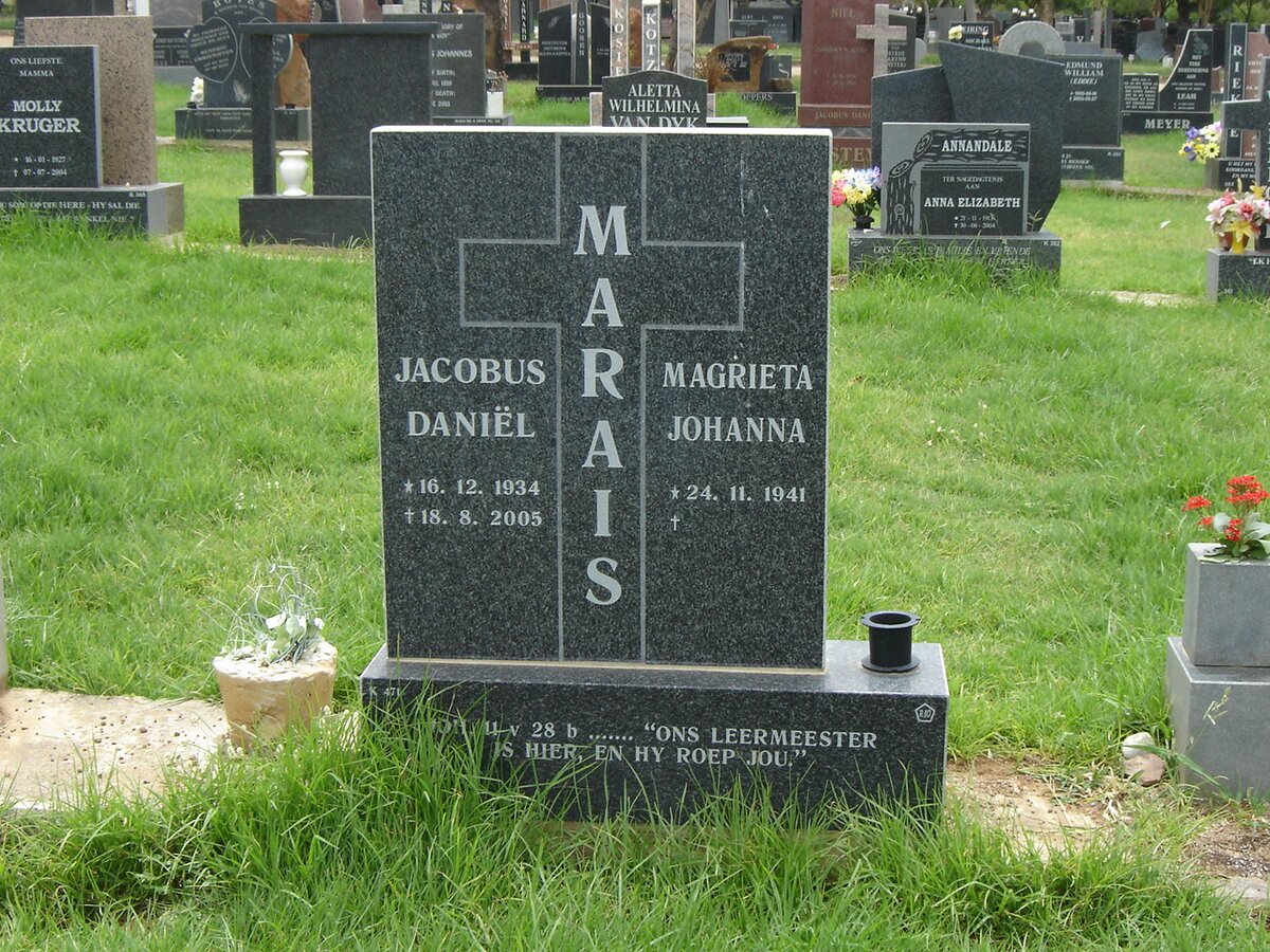 MARAIS Jacobus Daniel 1934-2005 &amp; Magrieta Johanna 1941-