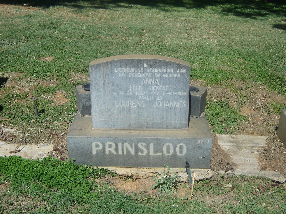 PRINSLOO Lourens Johannes  &amp; Anna RIEKERT 1939-1985