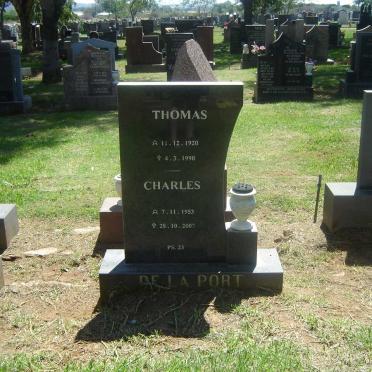 PORT Thomas, de la 1920-1990 :: DE LA PORT Charles 1953-2007