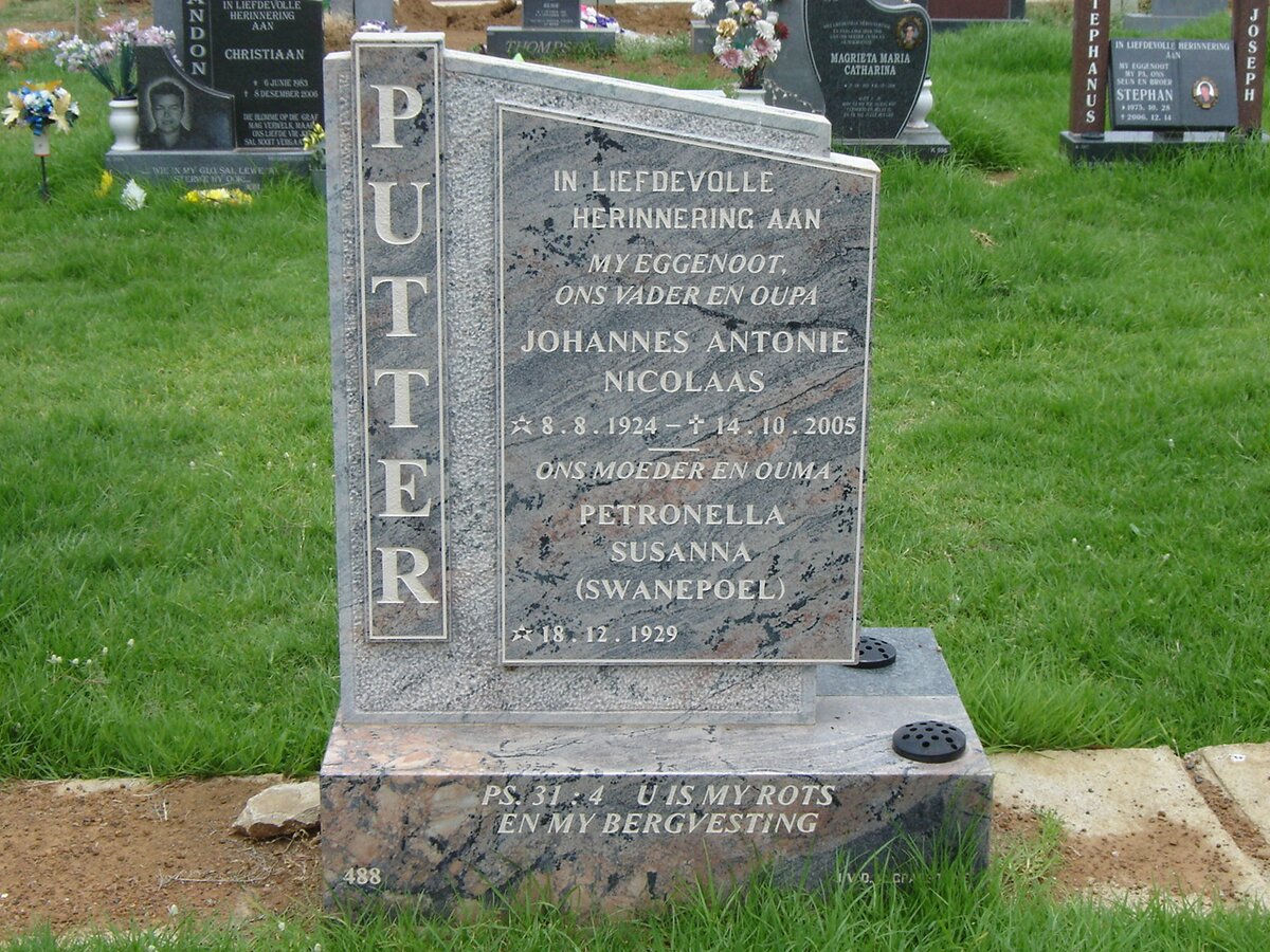PUTTER Johannes Antonie Nicolaas 1924-2005 &amp; Petronella Susanna SWANEPOEL 1929-