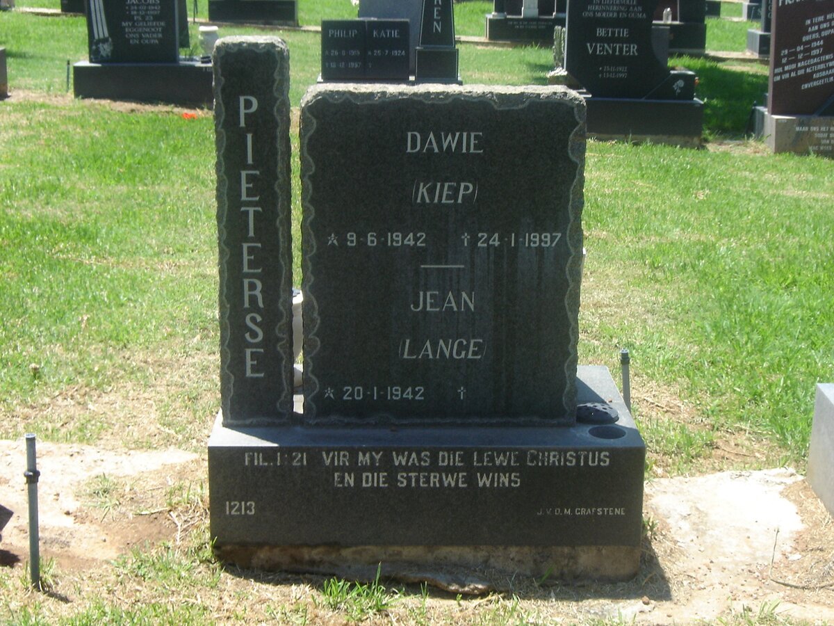 PIETERSE Dawie 1942-1997 &amp; Jean 1942-