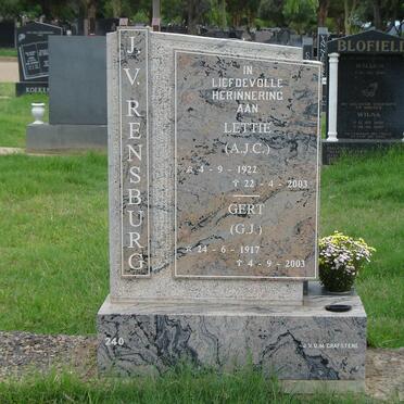 RENSBURG G.J., J.v. 1917-2003 &amp; A.J.C. 1922-2003
