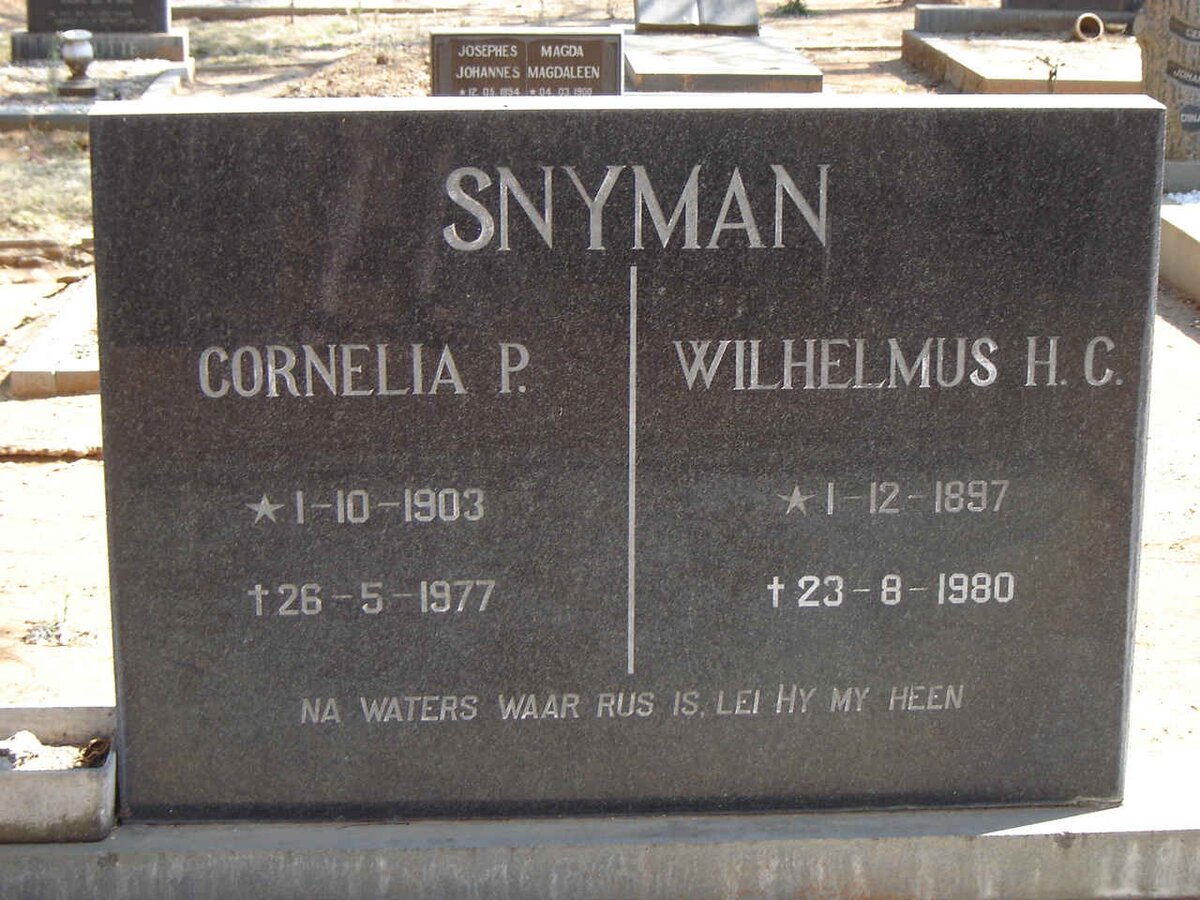 SNYMAN Wilhelmus H.C. 1897-1980 & Cornelia P. 1903-1977