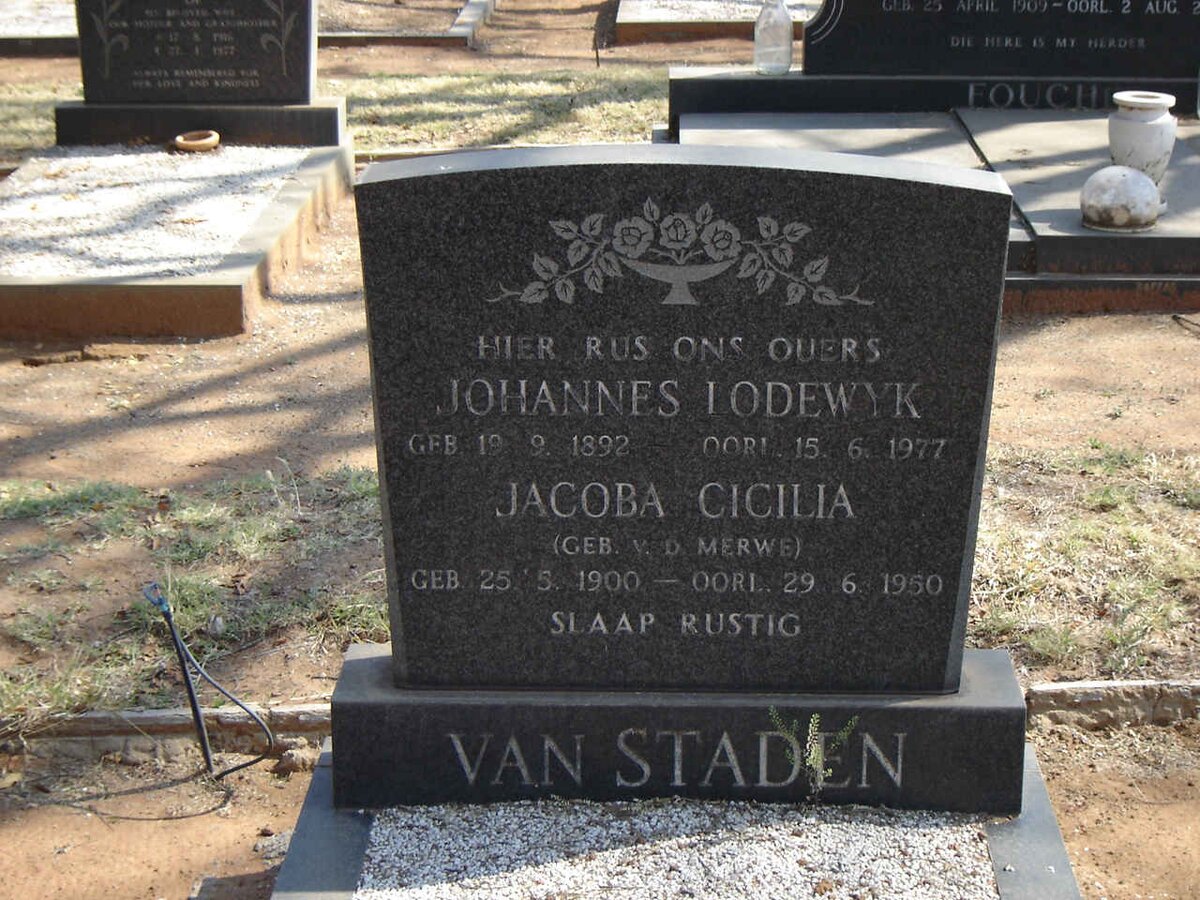 STADEN Johannes Lodewyk, van 1892-1977 & Jacoba Cicilia v.d. MERWE 1900-1950