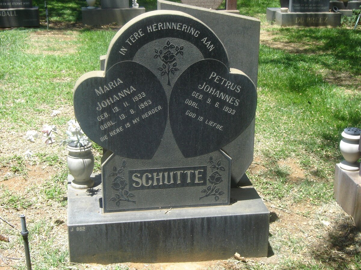 SCHUTTE Petrus Johannes 1933- &amp; Maria Johanna 1933-1993