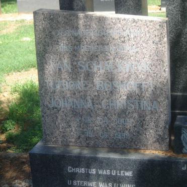 SCHALKWYK Johanna Christina, van nee BOSHOFF 1909-1999