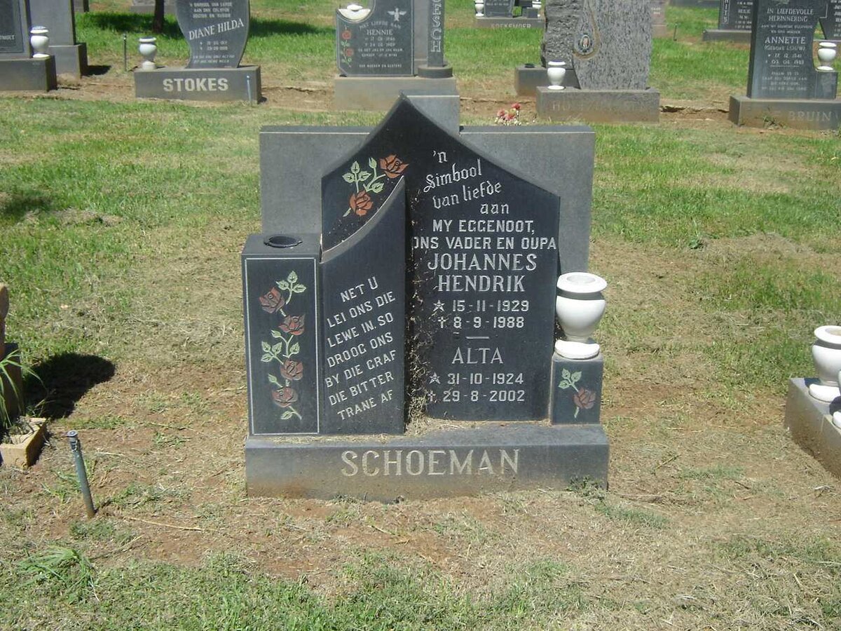 SCHOEMAN Johannes Hendrik 1929-1988 &amp; Alta 1924-2002