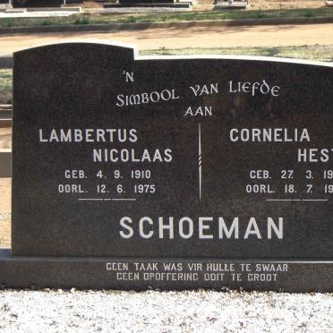 SCHOEMAN Lambertus Nicolaas 1910-1975 & Cornelia Hester 1919-1997