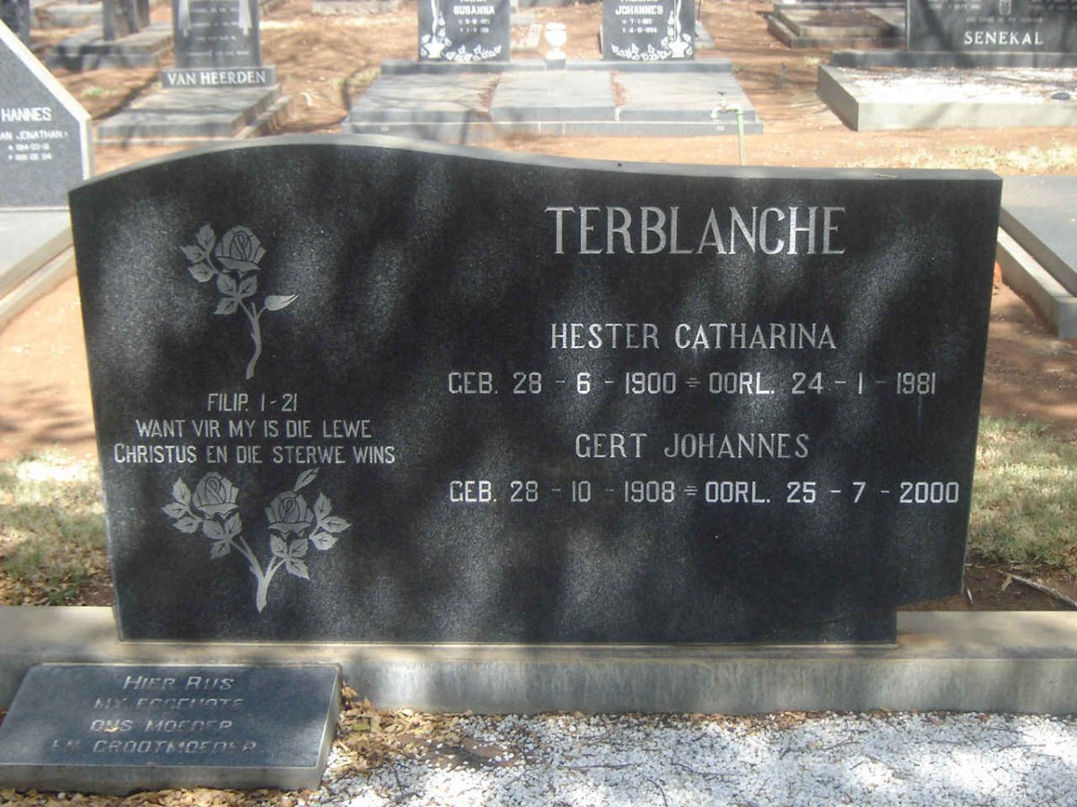 TERBLANCHE Gert Johannes 1908-2000 & Hester Catharina 1900-1981