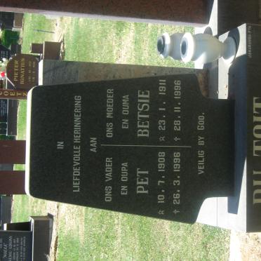TOIT Pet, du 1908-1996 &amp; Betsie 1911-1996