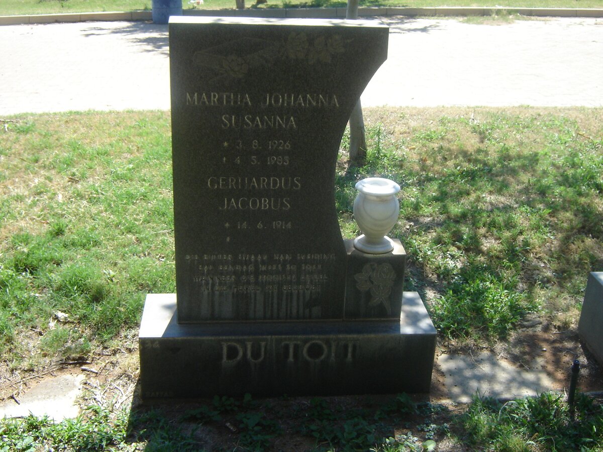 TOIT Gerhardus Jacobus, du 1914- &amp; Martha Johanna Susanna 1926-1985