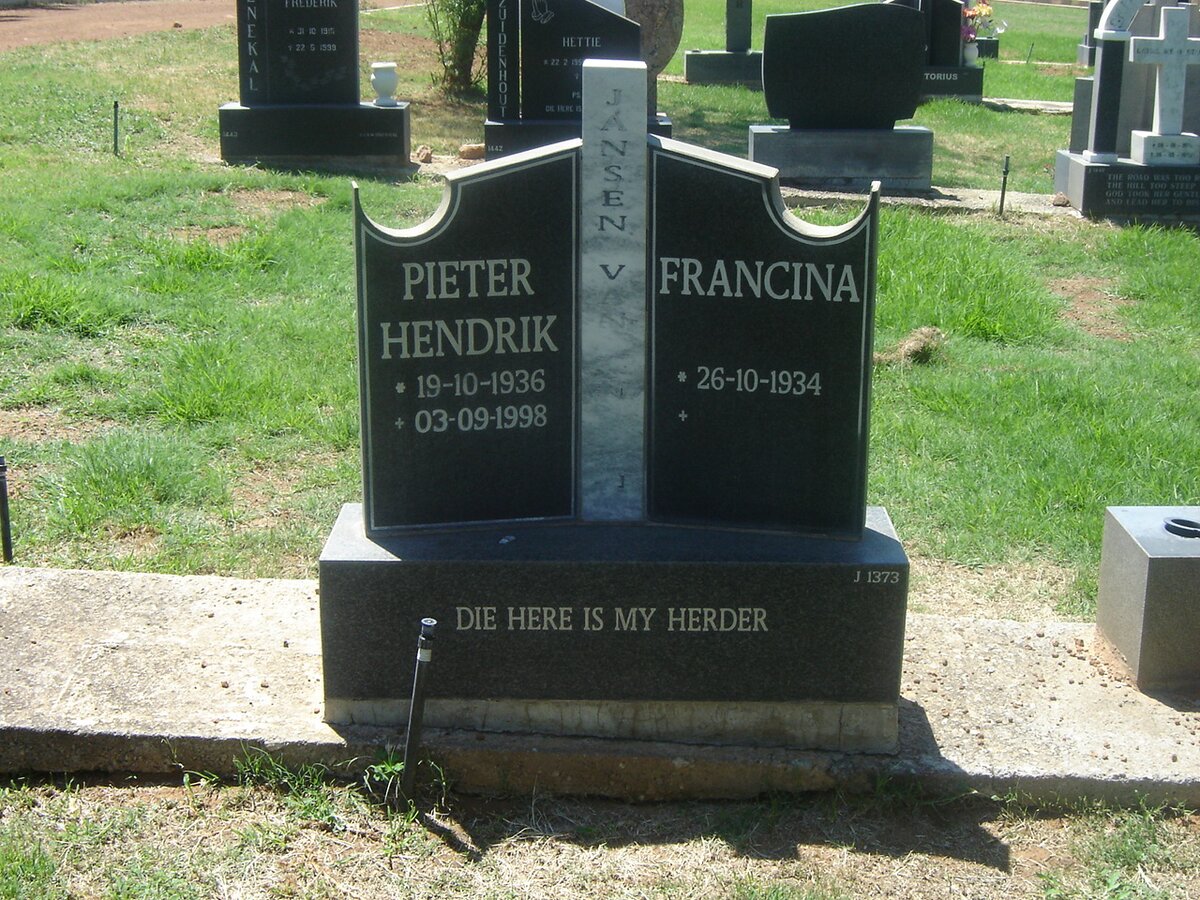 ? Pieter Hendrik, Jansen van 1936-1998 &amp; Francina 1934-