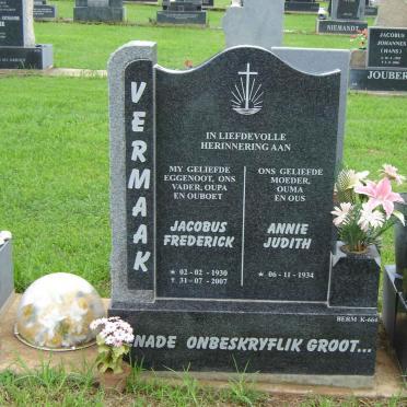 VERMAAK Jacobus Frederick 1930-2007 &amp; Annie Judith 1934-
