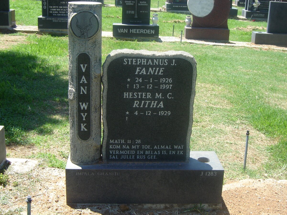 WYK Stephanus J., van 1926-1997 & Hester M.C. 1929-