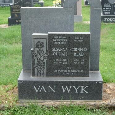 WYK Cornelis Read, van 1928-2006 &amp; Susanna Otiliah 1931-2002