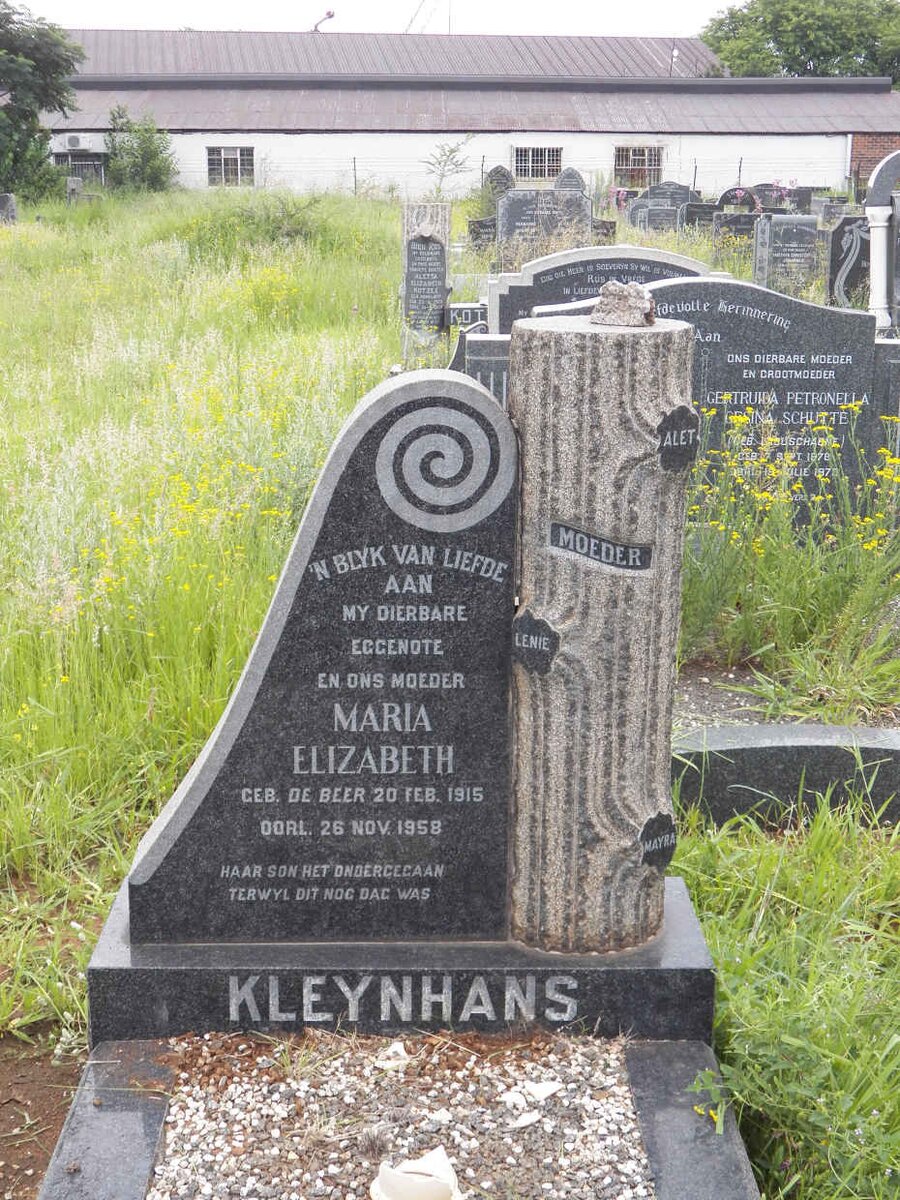 KLEYNHANS Maria Elizabeth nee DE BEER 1915-1958 