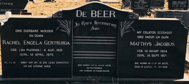 BEER Matthys Jacobus, de 1904-1971 &amp; Rachel Engela Gertruida DU PLESSIS 1910-1972