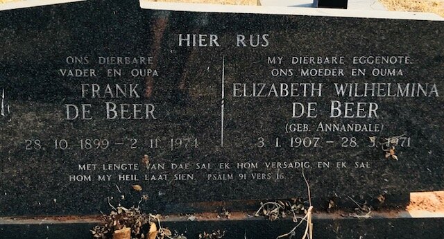 BEER Frank, de 1899-1974 &amp; Elizabeth Wilhelmina ANNANDALE 1907-1971