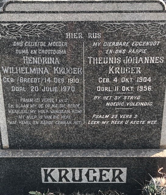 KRUGER Theunis Johannes 1904-1956 &amp; Hendrina Wilhelmina BREEDT 1910-1970