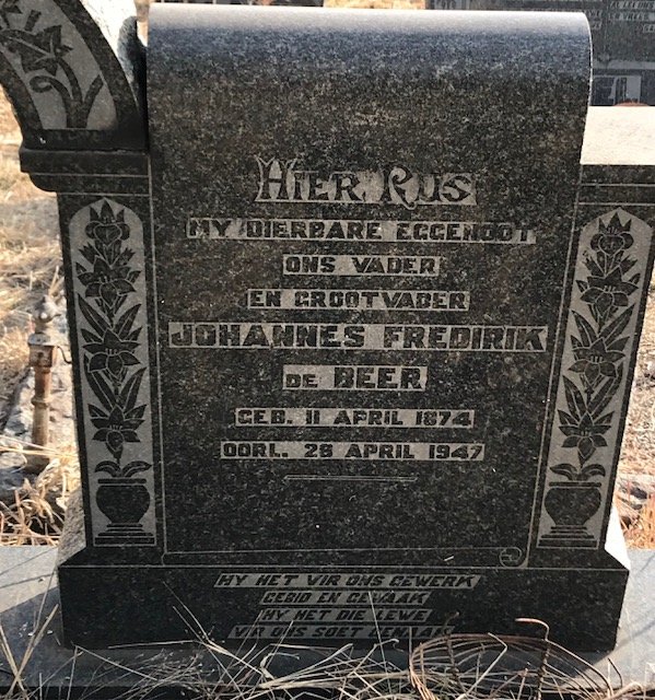 BEER Johannes Fredirik, de 1874-1947 &amp; Catharina Helena SCHOEMAN 1873-1954