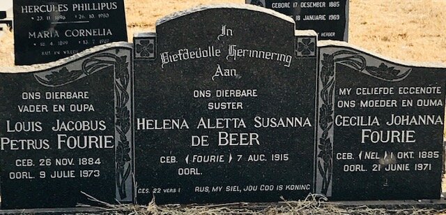 FOURIE Louis Jacobus Petrus 1884-1973 &amp; Cecilia Johanna nee NEL 1885-1971