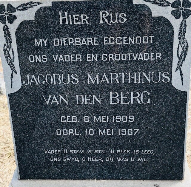 BERG Jacobus Marthinus, van den 1909-1967