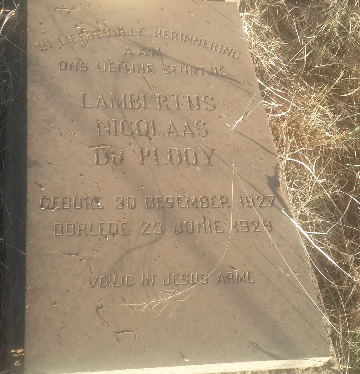 PLOOY Lambertus Nicolaas, du 1927-1929