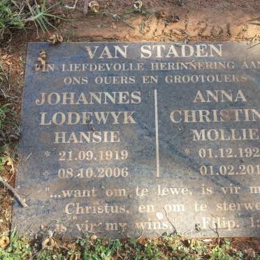 STADEN Johannes Lodewyk, van 1919-2006 &amp; Anna Christina 1927-2011