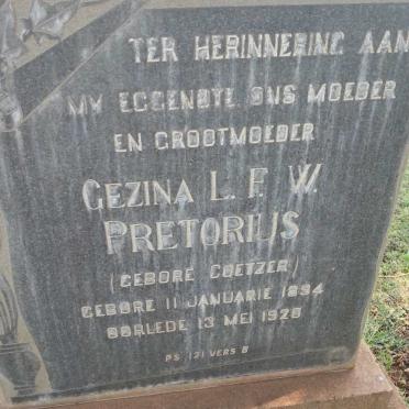 PRETORIUS Gezina L.F.W. nee COETZER 1894-1920