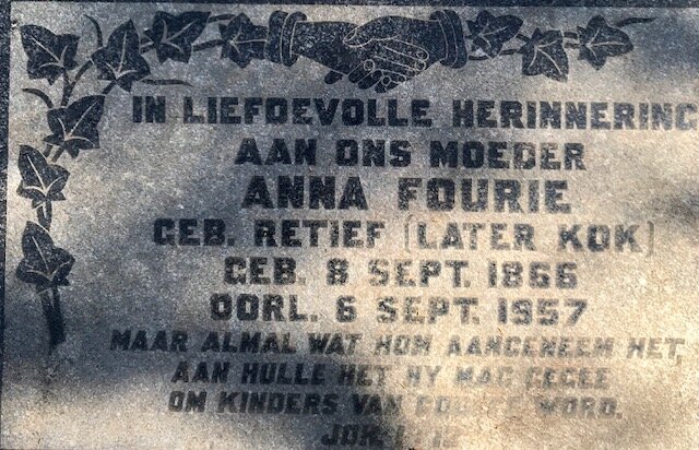 FOURIE Anna voorheen KOK nee RETIEF 1866-1957