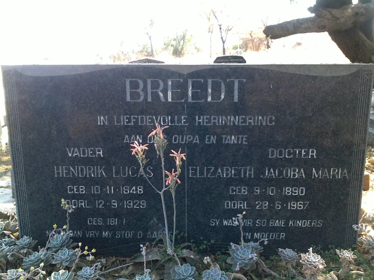 BREEDT Hendrik Lucas 1848-1929 :: BREEDT Elizabeth Jacoba Maria 1890-1967