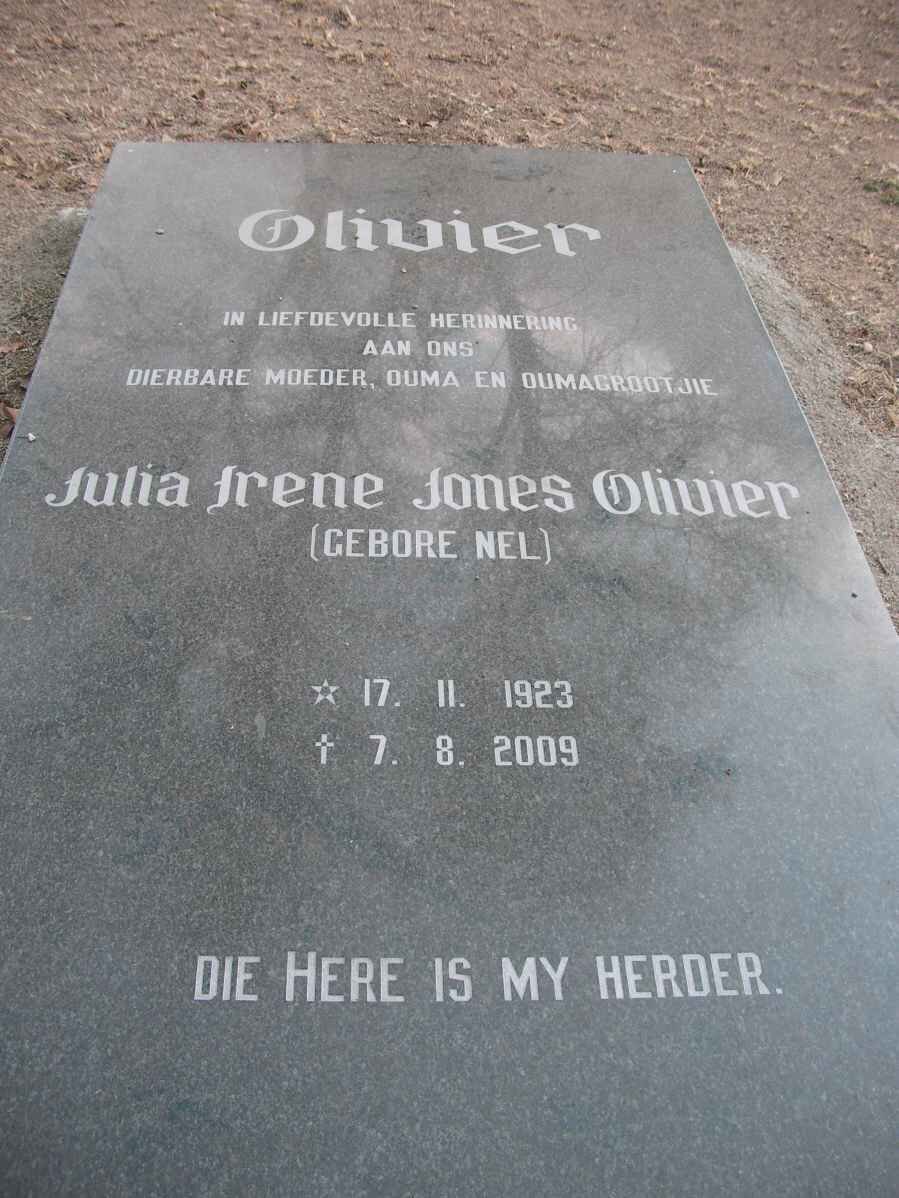 OLIVIER Julia Irene Jones nee NEL 1923-2009