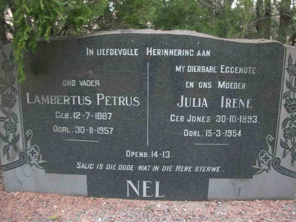 NEL Lambertus Petrus 1887-1957 &amp; Julia Irene JONES 1893-1954
