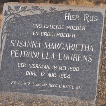 LOURENS Susanna Margarietha Petronella nee JORDAAN 1890-1964