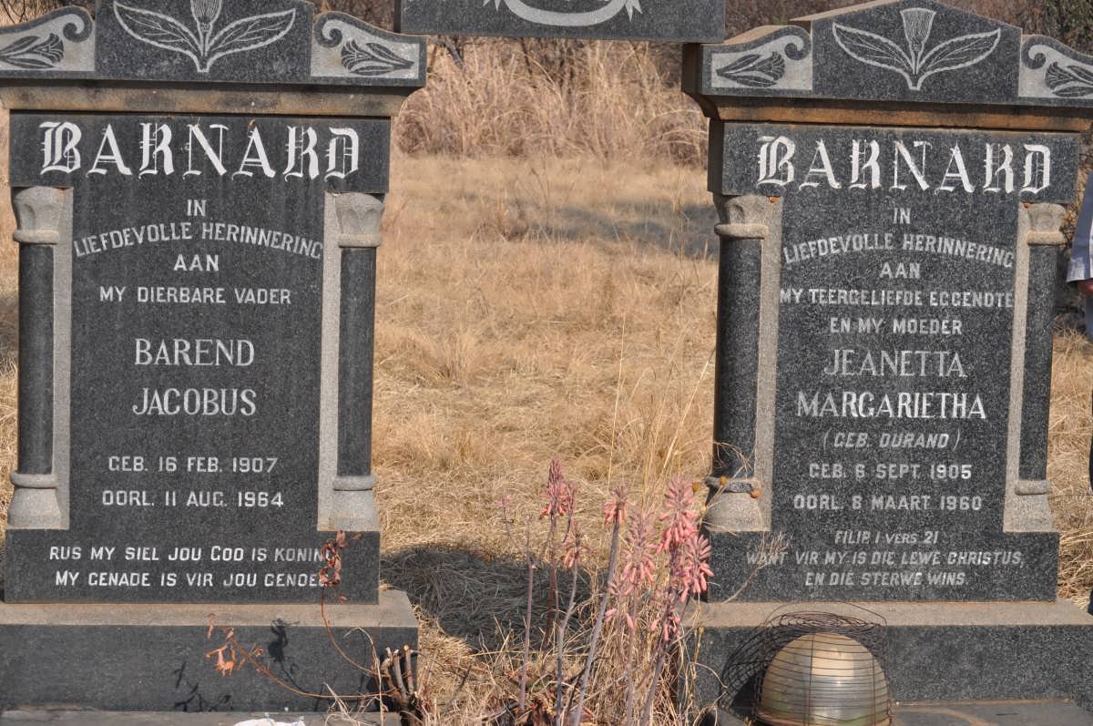 BARNARD Barend Jacobus 1907-1964 &amp; Jeanetta Margarietha DURAND 1905-1960