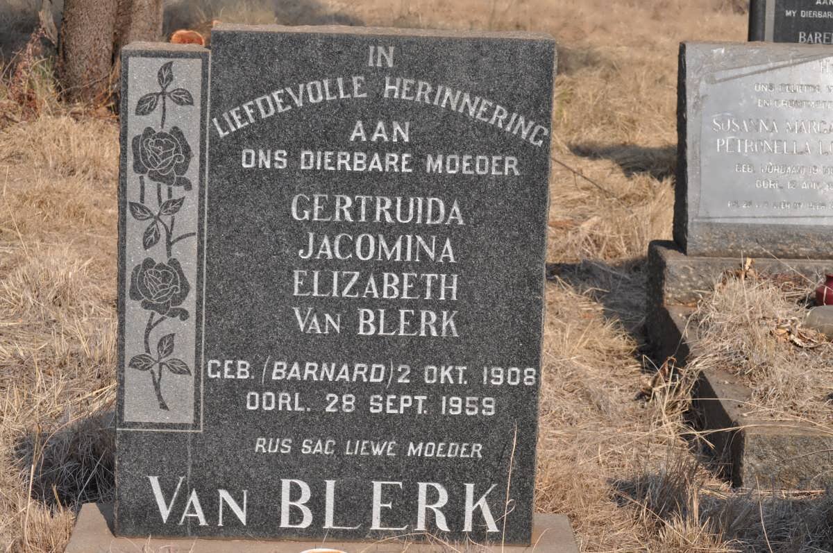 BLERK Gertruida Jacomina Elizabeth, van nee BARNARD 1908-1959