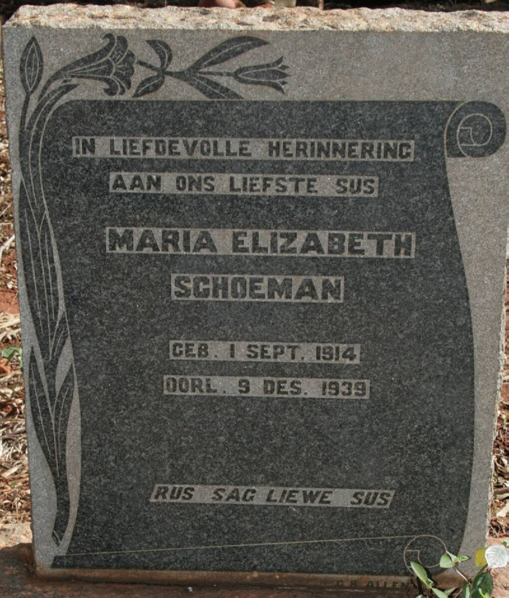 SCHOEMAN Maria Elizabeth 1914-1939