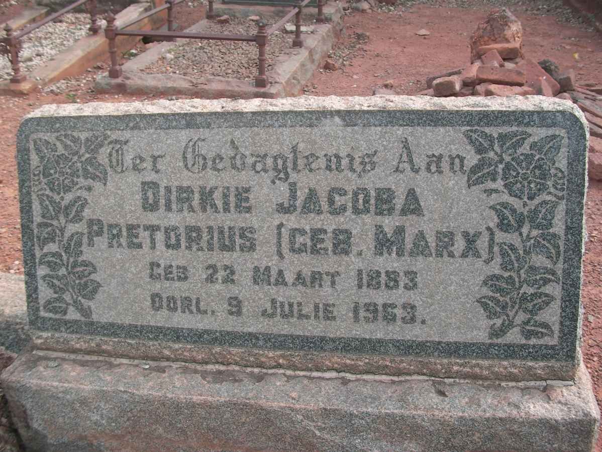 PRETORIUS Dirkie Jacoba nee MARX 1883-1963
