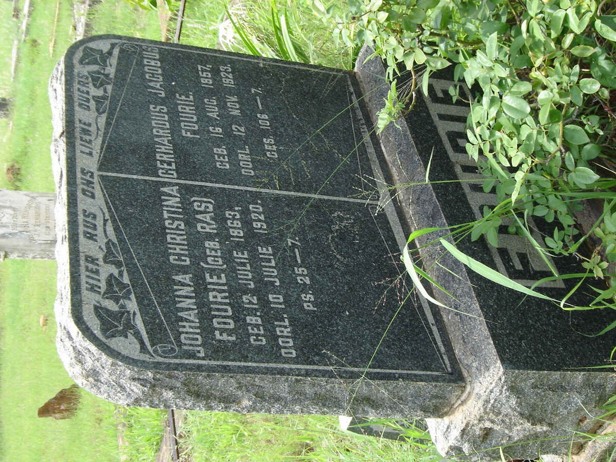 FOURIE Gerhardus Jacobus 1857-1923 &amp; Johanna Christina RAS 1863-1920