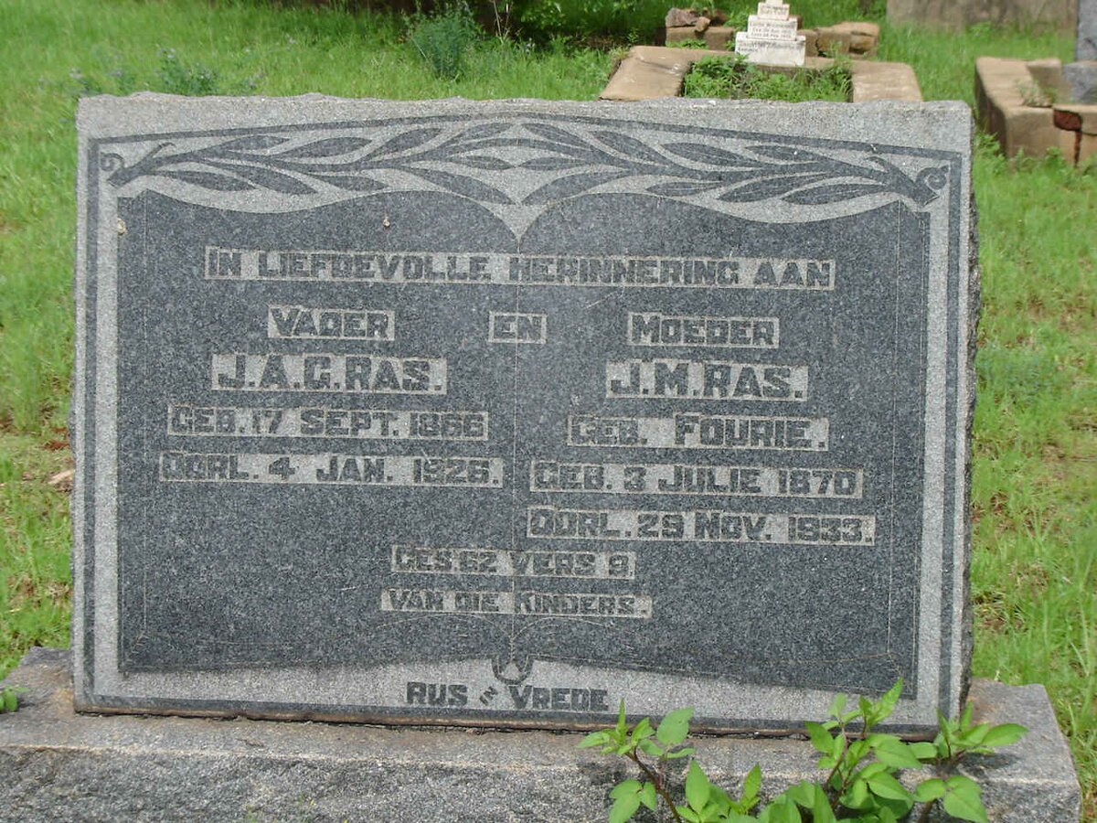 RAS J.A.G. 1866-1926 &amp; J.M. FOURIE 1870-1933