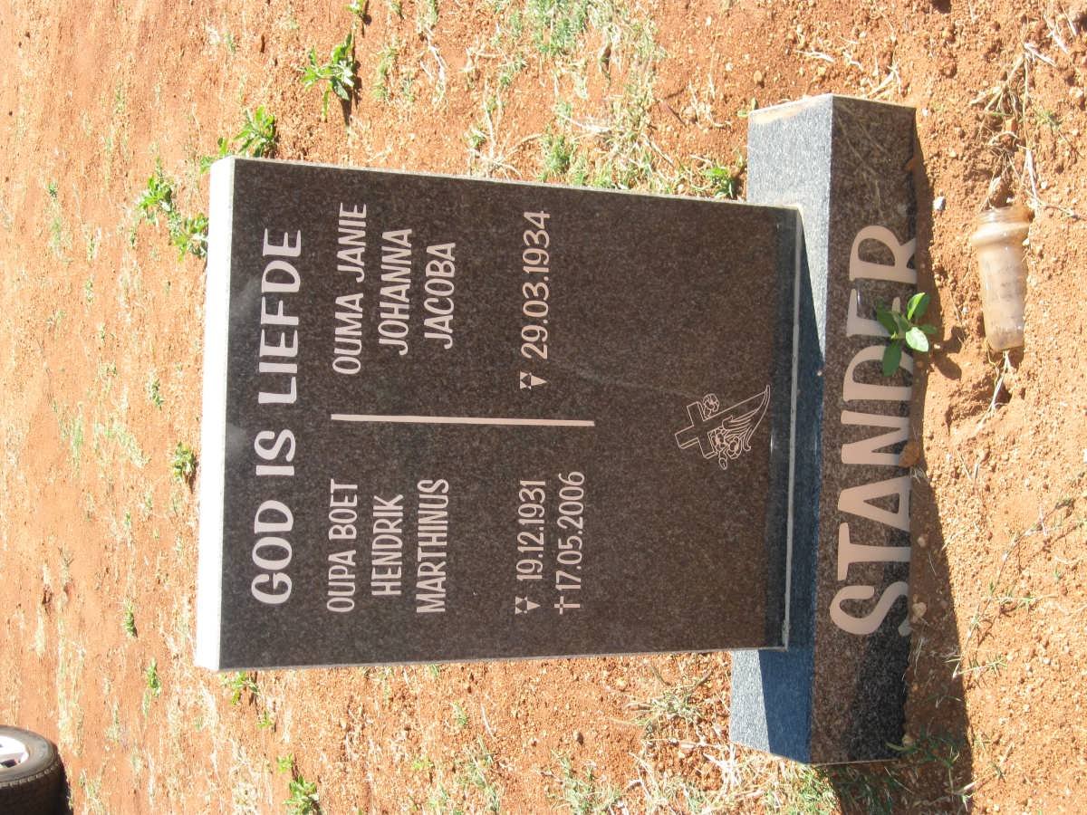 STANDER Hendrik Marthinus 1931-2006 &amp; Johanna Jacoba 1934-