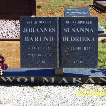 WOLMARANS Johannes Barend 1927-1996 &amp; Susanna Dedrieka 1927-