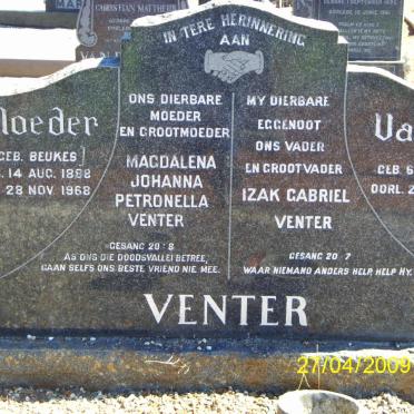 VENTER Izak Gabriel 1883-1959 &amp; Magdelena Johanna Petronella BEUKES 1888-1968