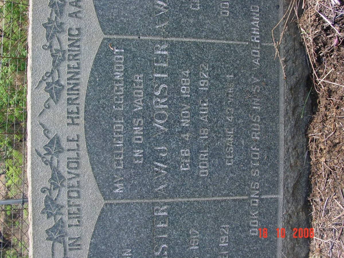 VORSTER A.W.J. 1884-1922