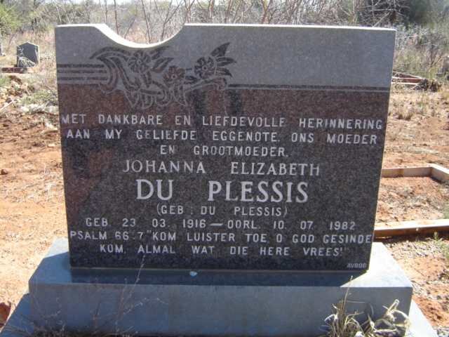 PLESSIS Johanna Elizabeth, du nee DU PLESSIS 1916-1982